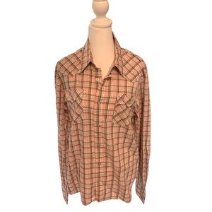 Hollister Ladies Long Sleeve Western Pink Plaid Snap Button Down Top Sz Large